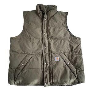 Carhartt‎ Puffer Vest Men's Size XL Olive Green Down Button Down